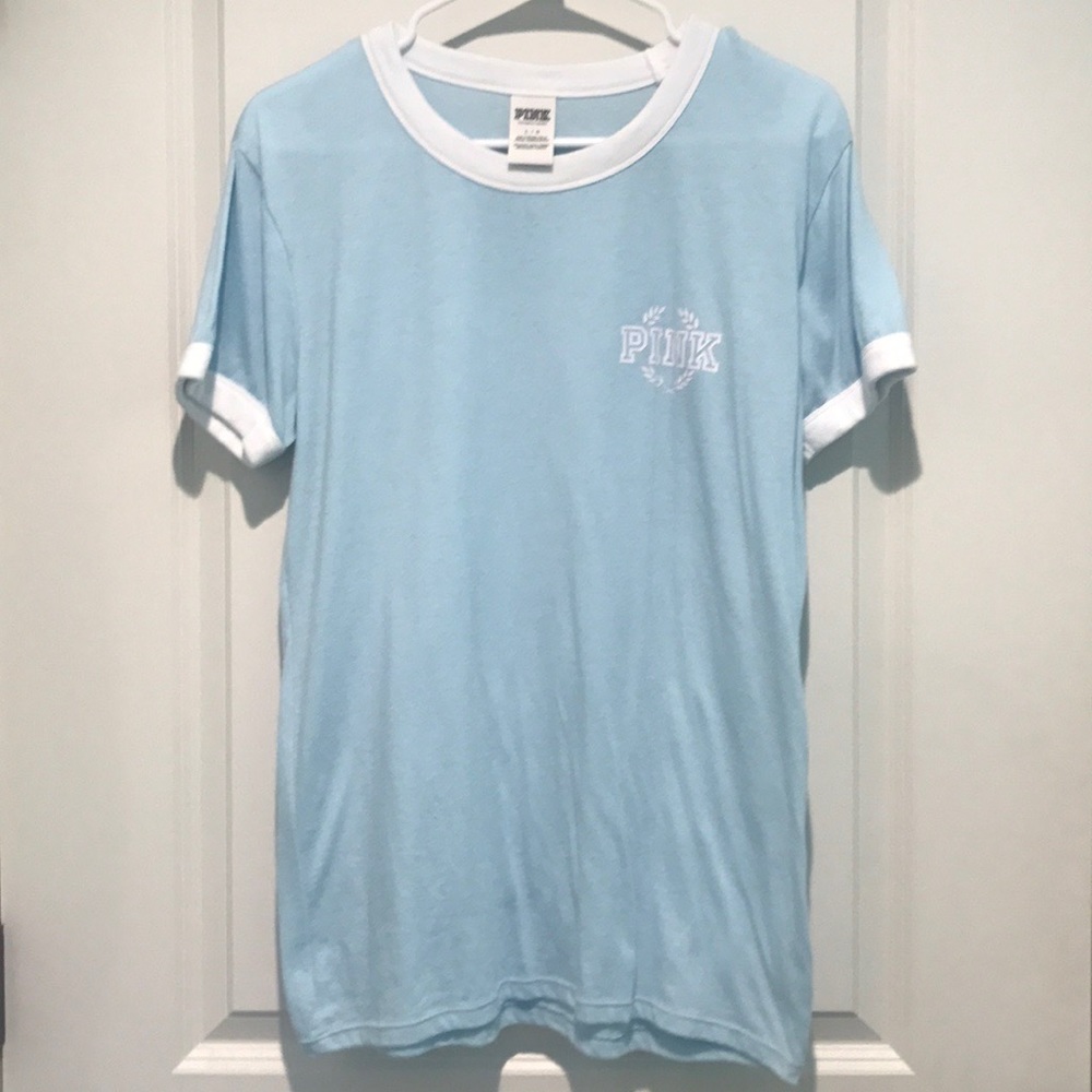 VS PINK light blue ringer tee